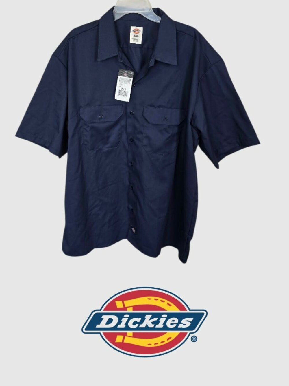 Dickies Navy Blue 100% Wool Short Sleeve Work Button Shirt Casual  Mens 2XL NEW
